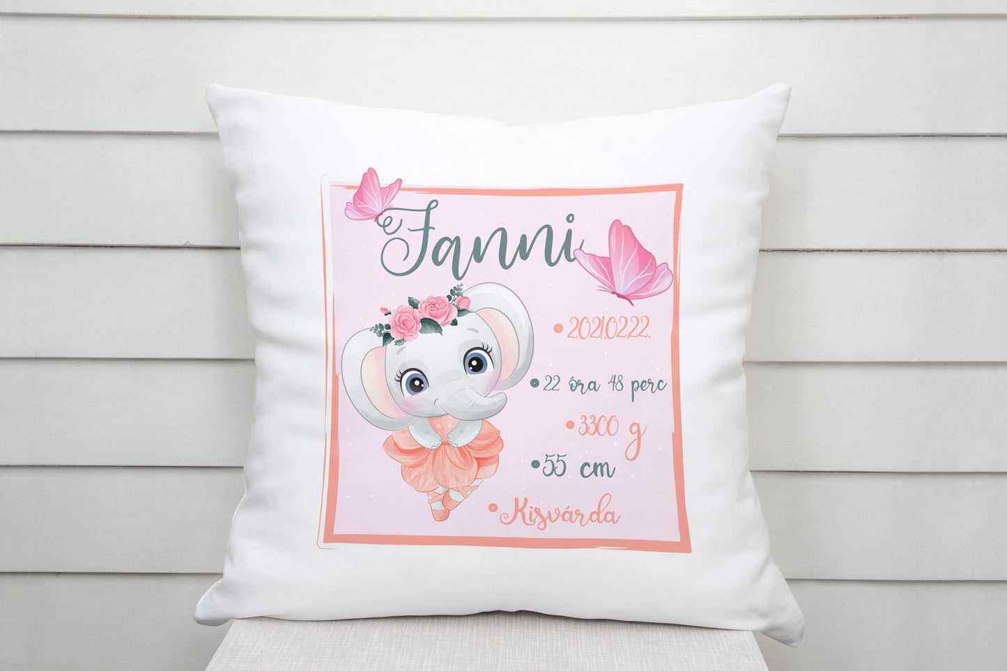 Párna - Születési adatokkal - Balerina elefánt