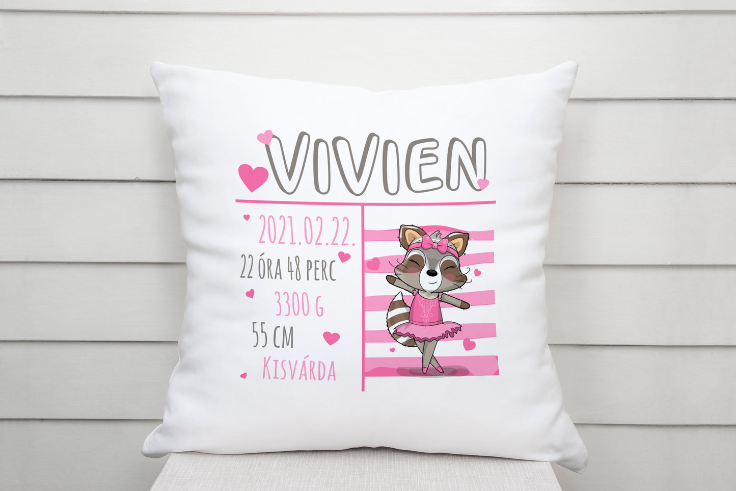 Párna - Születési adatokkal - Balerina mosómedve